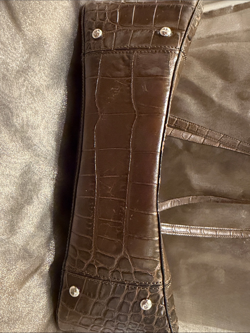 Monsac Brown Croc-Embossed Shoulder Bag - Picture 10 of 13